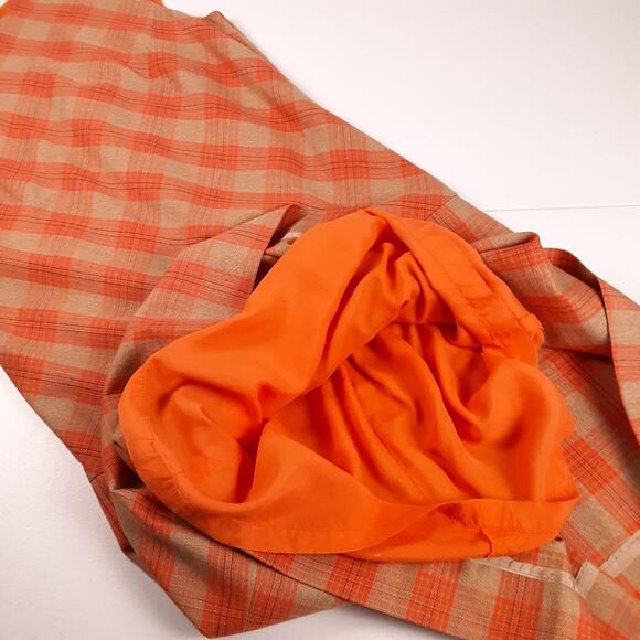 Ivan Frederics Orange Tan Plaid Retro Vintage Lined Sleeveless Dress Pleated M L - Picture 7 of 9